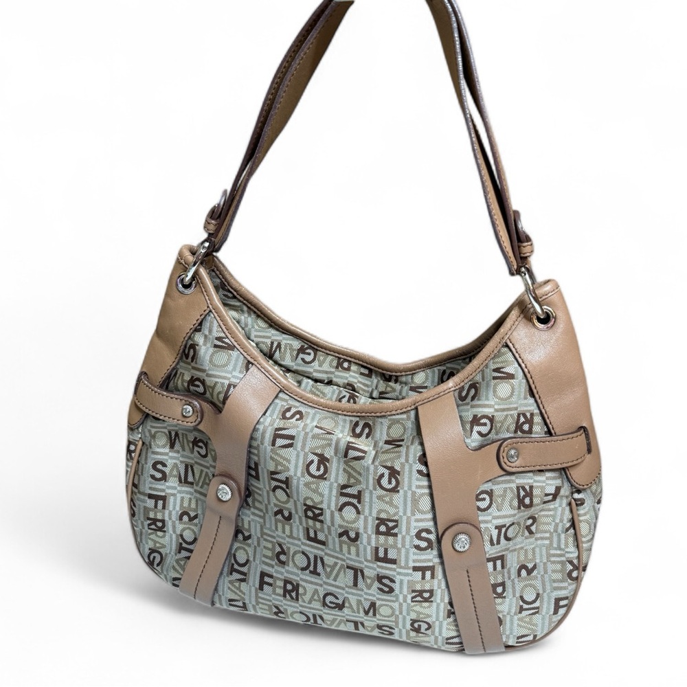 Salvatore Ferragamo Canvas & Leather Shoulder Bag with Callouts SOLD AS IS